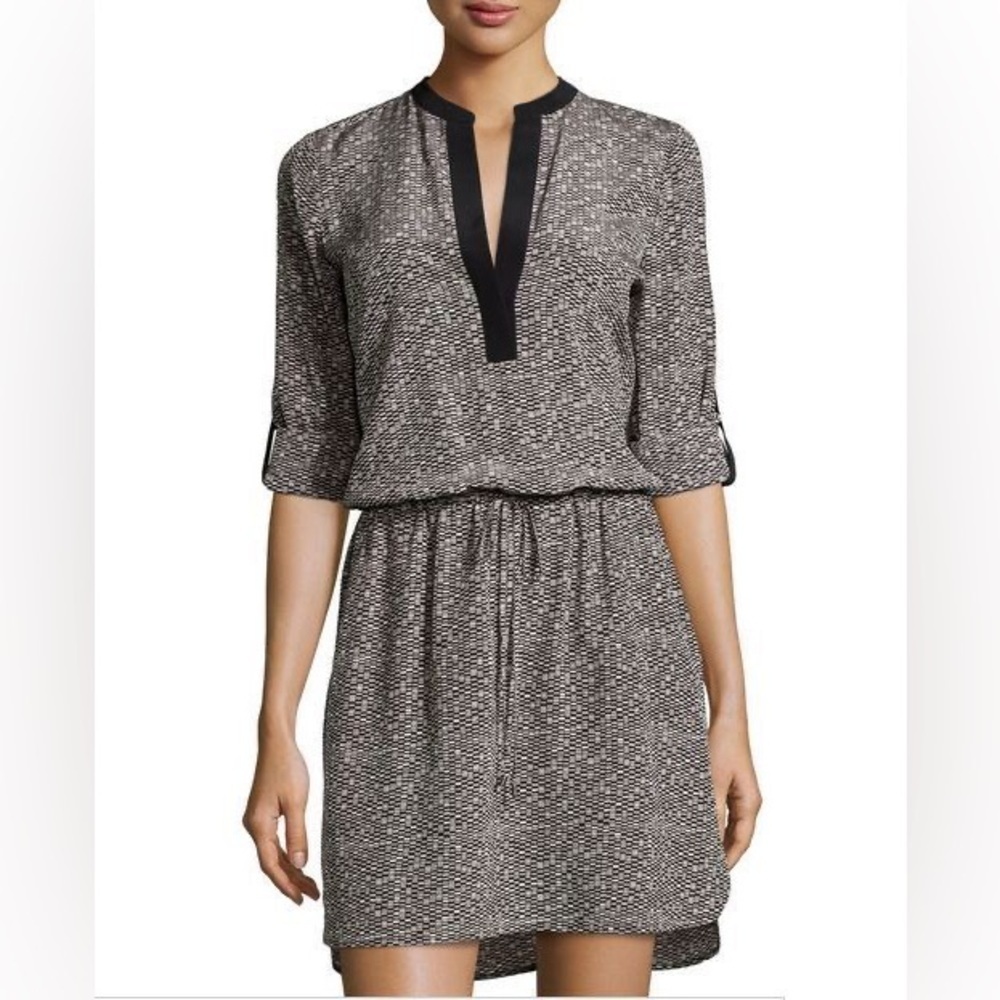 Vince Tunic Monochrome Long Sleeve Dress Size Small 100% Silk